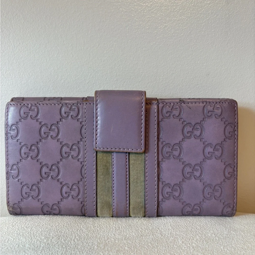 GUCCI Velvet Line Long Wallet - Lavender and grey